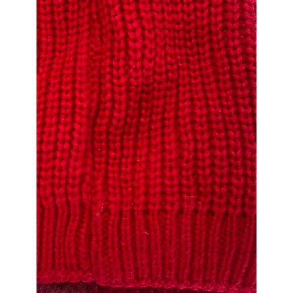 NYC Women's Red Ribbed Rhinestone Embellished Pom-Pom Faux Fur Lined Beanie SZOS - Picture 5 of 8